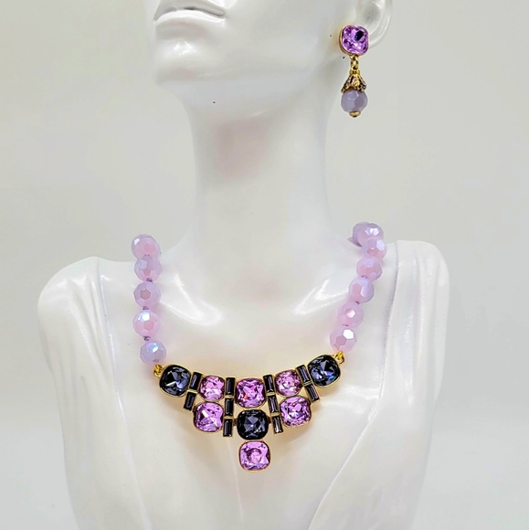 Heidi Daus Art Deco Set with Cushion Cut Swarovski Crystals and Lavender Beads - Picture 8 of 11